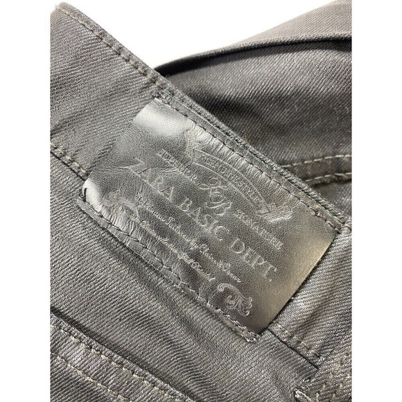 Zara Basic Coated Jeans Black Size 6 Skinny Leg Mid Rise Ankle Zippers Jeggings - Picture 11 of 16